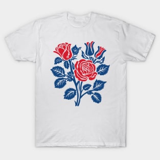 Red and blue roses block print T-Shirt